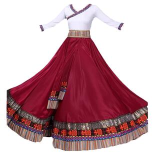 藏族舞蹈裙上衣民族舞蹈服装成人演出服练功半身长裙广场舞大摆裙