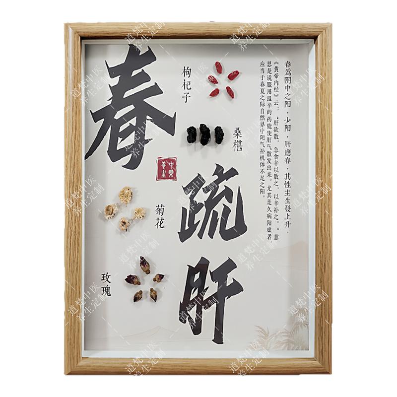 春夏秋冬四季养生中药标本中药材装饰画相框养生馆药食同源展示墙