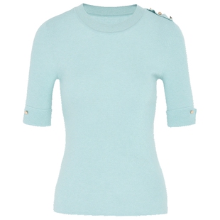 马天奴夏季新款浅绿色V领短袖针织衫t恤绵羊毛小衫薄款上衣百搭