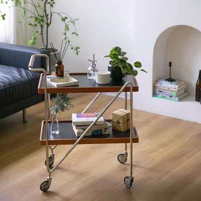 复古实木小推车简约沙发边几可移动茶几家用客厅餐边柜收纳置物架