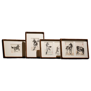 朵云轩徐悲鸿千里踏风国画马木版水印画片1986年印收藏品桌面摆件