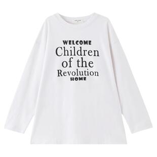 女童长袖字母T恤2022秋装新款中大童百搭宽松打底衫儿童小白T上衣