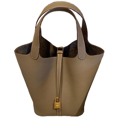 头层牛皮菜篮子女包手拎水桶包