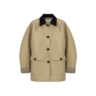 范洛Fano 巴恩风短款风衣女复古设计感2026春季翻领撞色廓形外套