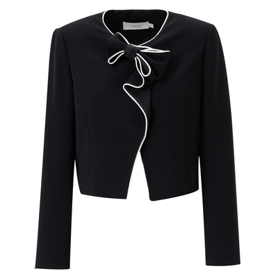 迪图春装小香风不对称蝴蝶结外套