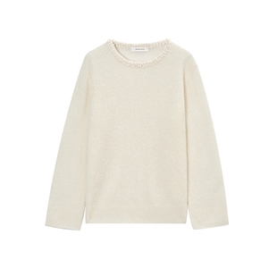 CONCISE-WHITE简白2025秋冬新品织花圆领棉羊毛毛衣针织衫上衣女