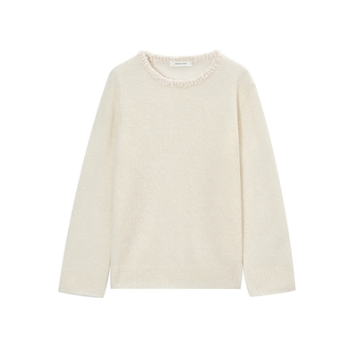 CONCISE-WHITE简白2025秋冬新品织花圆领棉羊毛毛衣针织衫上衣女