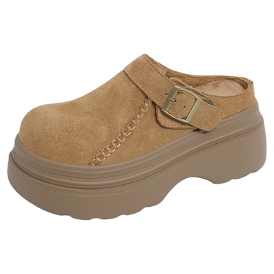 厚底增高包头勃肯半拖鞋两穿加绒