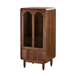 北美黑胡桃木小酒柜展示柜美式2026新款实木客厅边柜靠墙置物架子