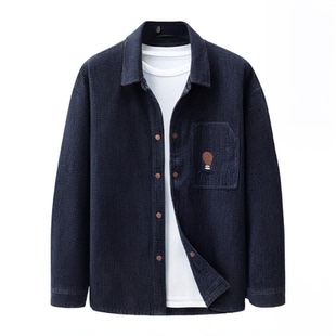 hansca长袖牛仔衬衫男2025秋季日系水洗复古潮牌痞帅工装衬衣外套