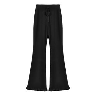 秋水伊人时尚优雅针织喇叭裤2025年冬季新款女甜美灵动荷叶边长裤