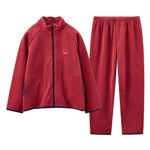 千线艺摇粒绒儿童家居服秋冬男女童新年款睡衣可外穿立领轻暖套装