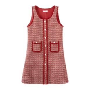 PIT法式香风撞色无袖粗花呢连衣裙减龄高级感坎肩背心吊带裙女秋