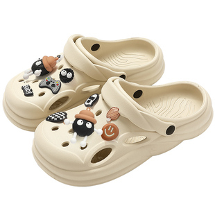 煤球洞洞鞋男款夏季2026新款外穿防滑情侣沙滩eva包头半拖鞋女士