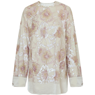 COCOBELLA亮片提花珠绣新中式盘扣上衣女国风假两件外套SC3223-2