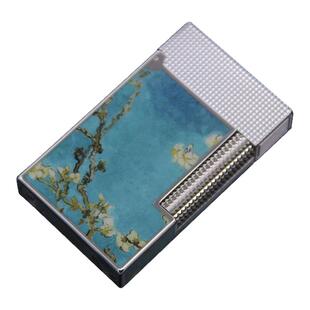 都柏特sduntnt全铜打火机丁烷朗声机梵高杏花拨轮钢音侧滑打火机