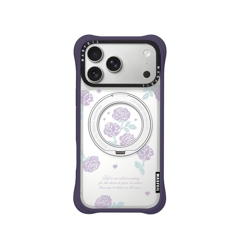 MASFEIL× 紫雾玫瑰适用iPhone17Promax手机壳新款磁吸带支架Go4苹果18Pro保护套支点透明高级感17pm硅胶边女