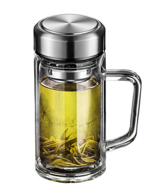 双层手柄玻璃杯办公大容量家用杯