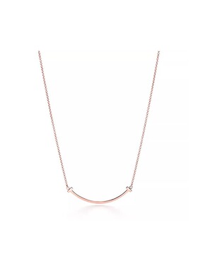 9.9新 Tiffany/蒂芙尼T系列笑脸装饰18K玫瑰金女款小号/大号项链