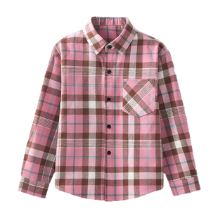 女童衬衫春秋款中大童女孩格子长袖上衣纯棉磨毛时尚外套2025新款