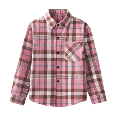 女童衬衫春秋款中大童女孩格子长袖上衣纯棉磨毛时尚外套2025新款