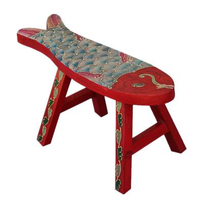 大宅门榆木新中式儿童小鱼板凳子