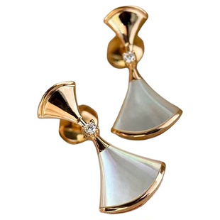 AURA轻奢小裙子耳环18K金扇形耳钉天然白贝母红玉髓高级扇子耳坠