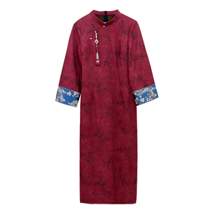 红竹【自制款】高级感竹叶提花刺绣连衣裙大码胖mm订婚旗袍冬加绒