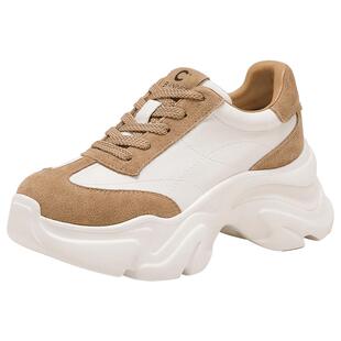 千百度真皮厚底老爹鞋女春季新款时尚百搭增高运动休闲鞋女鞋