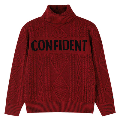 安奈儿童装男童高翻领长袖毛衣针织衫2025冬新款扭花保暖弹力宽松