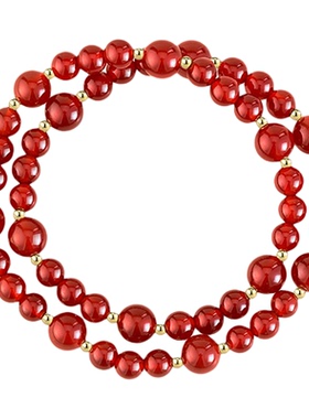 阿吉豆手链红玛瑙手串纯红色手链