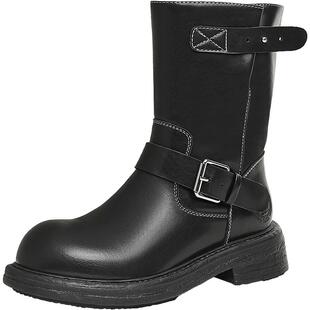 TATA他她靴子新款英伦机车靴西部短靴黑色靴子时装靴CX601DZ4