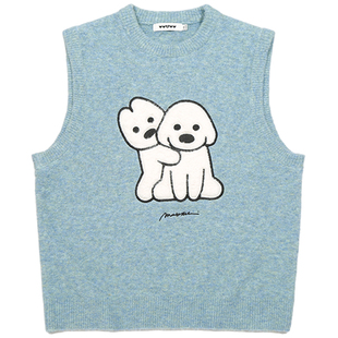 张桂源同款GUUKA&matsui联名小狗针织马甲背心男情侣毛衣绵羊毛衫