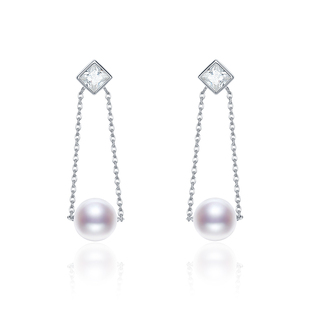 京润珍珠怀华S925银天然淡水珍珠耳钉7-8mm圆形通勤珍珠耳饰女D