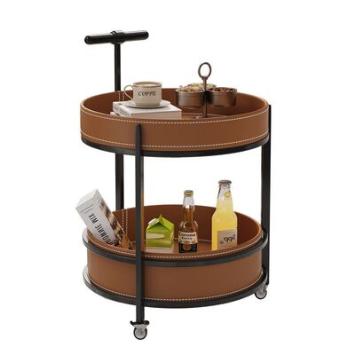 轻奢马鞍皮万向轮沙发边几小推车