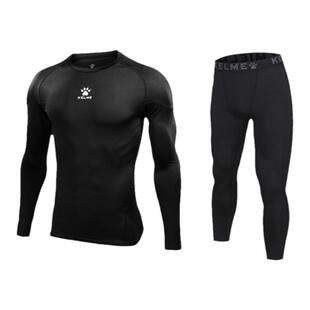 卡尔美儿童紧身衣加绒健身衣男女童运动套装足球篮球训练服两件套