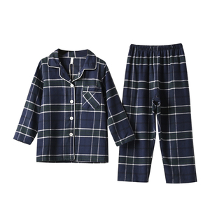 日系家居 儿童纯棉磨毛家居服套装男女童全棉睡衣裤中大童秋冬款