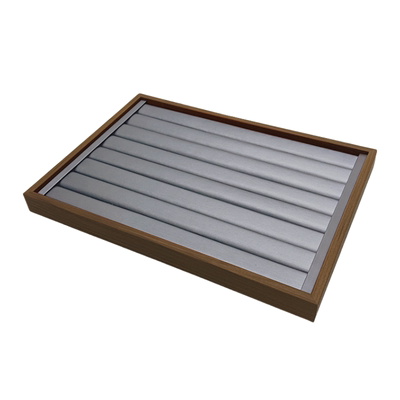 黑胡桃纹木质内枪灰色拉丝PU珠宝耳环戒指首饰饰品展示陈列托盘子