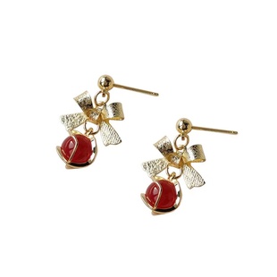 YOUJUclub-野石榴～酒红色复古精致蝴蝶结甜美小巧耳环蚊香盘耳夹