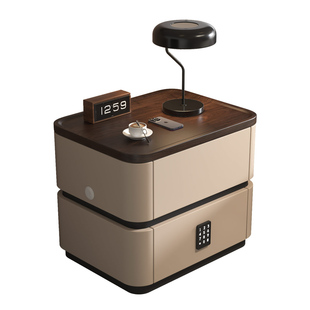 意式智能实木床头柜多功能带无线充电轻奢家用卧室小型落地储物柜