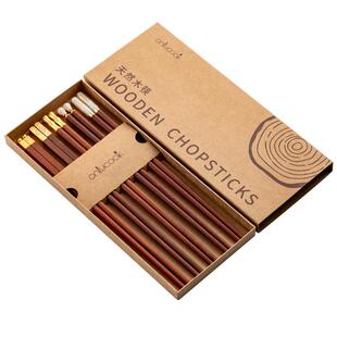 onlycook福字鸡翅木筷子高档无漆无蜡家庭专人专用红檀木实木餐具