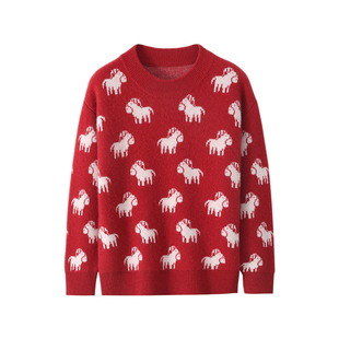 儿童小马提花加厚100纯山羊绒衫男女童针织毛线衣中大童秋冬毛衣