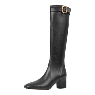 奥莱Nine West/玖熙法式粗跟高筒靴长靴粗跟骑士靴女冬长筒靴