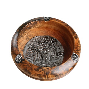 实木烟灰缸家用客厅木头轻奢整木烟灰盒中式木质复古创意大号烟缸