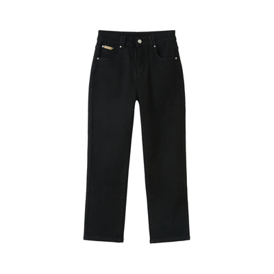 快鱼直筒微紧身牛仔裤女士显瘦2025年秋新款长裤百搭宽松黑色裤子