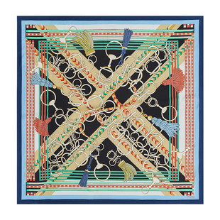 万事利新款欧式100%桑蚕丝丝巾链条百搭双面印花大方巾-俊采星驰