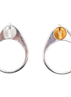 天然水晶可转动互动情侣银戒指