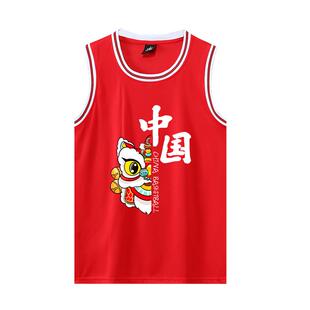 儿童篮球服套装中国红男女表演定制幼儿园小学短袖运动训练营球衣