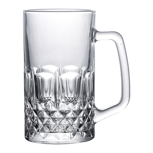 加厚啤酒杯超大容量玻璃杯带把大号英雄杯酒吧大扎啤杯1000毫升ml