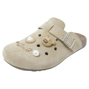 丁儿同款康莉黄色勃肯洞洞鞋春夏新款包头半凉拖穆勒鞋外穿拖鞋女